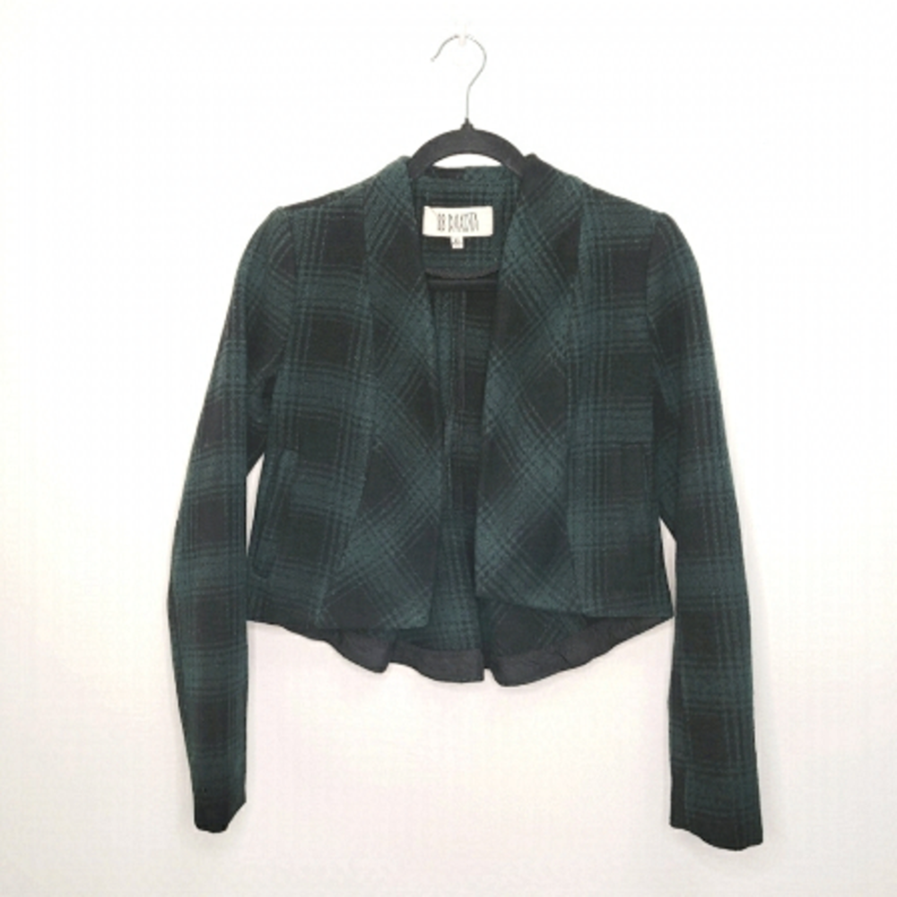 3/$30 Bb Dakota 'Jordana' Green & Black Plaid Wool Cropped Blazer